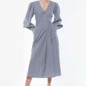 (NWT) OAK + FORT Gingham Seersucker Long Sleeve Dress